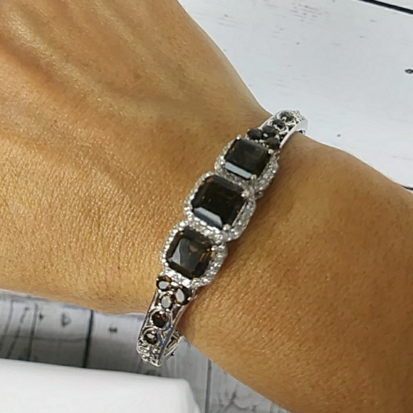 Brazilian Smokey Quartz & White Cambodian Zirchon Cuff Bracelet - Picture 5 of 13